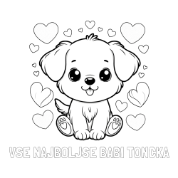 Online izdelana pobarvanka - Pobarvanka imena VSE NAJBOLJŠE BABI TONČKA in pobarvanka ljubkega kužka obdanega s srčki