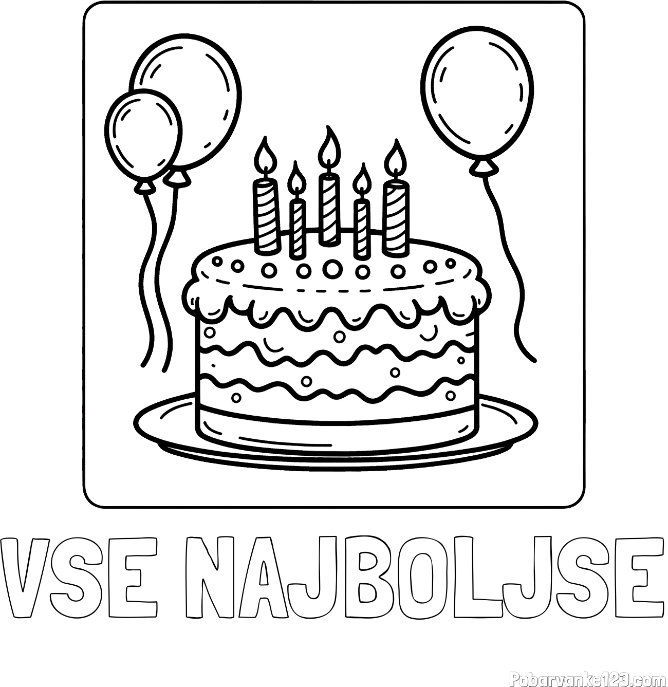 Pobarvanka imena VSE NAJBOLJŠE in pobarvanka torte za 5. rojstni dan