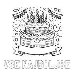 Pobarvanka imena VSE NAJBOLJŠE in pobarvanka velike torte za rojstni dan