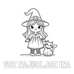 Online izdelana pobarvanka - Pobarvanka imena VSE NAJBOLJŠE INA in Čudovita pobarvanka ljubke čarovnice in nasmejane mačke