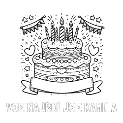 Online izdelana pobarvanka - Pobarvanka imena VSE NAJBOLJŠE KAMILA in pobarvanka velike torte za rojstni dan