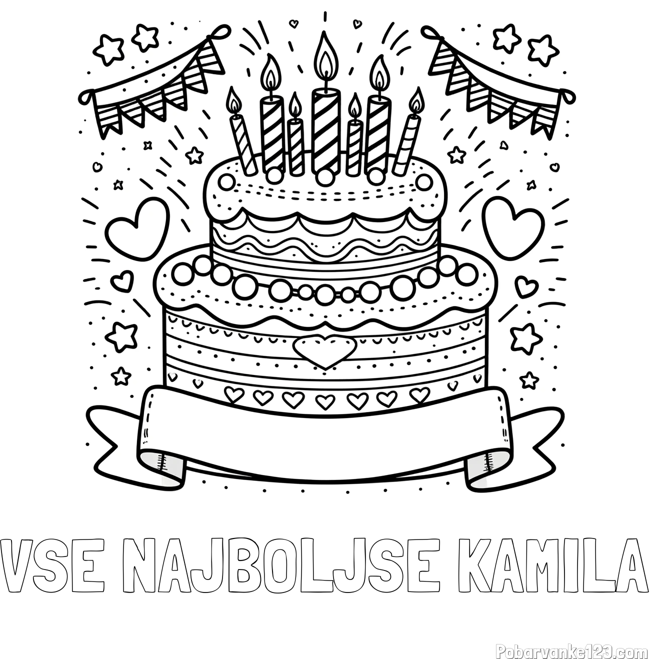 Pobarvanka imena VSE NAJBOLJŠE KAMILA in pobarvanka velike torte za rojstni dan