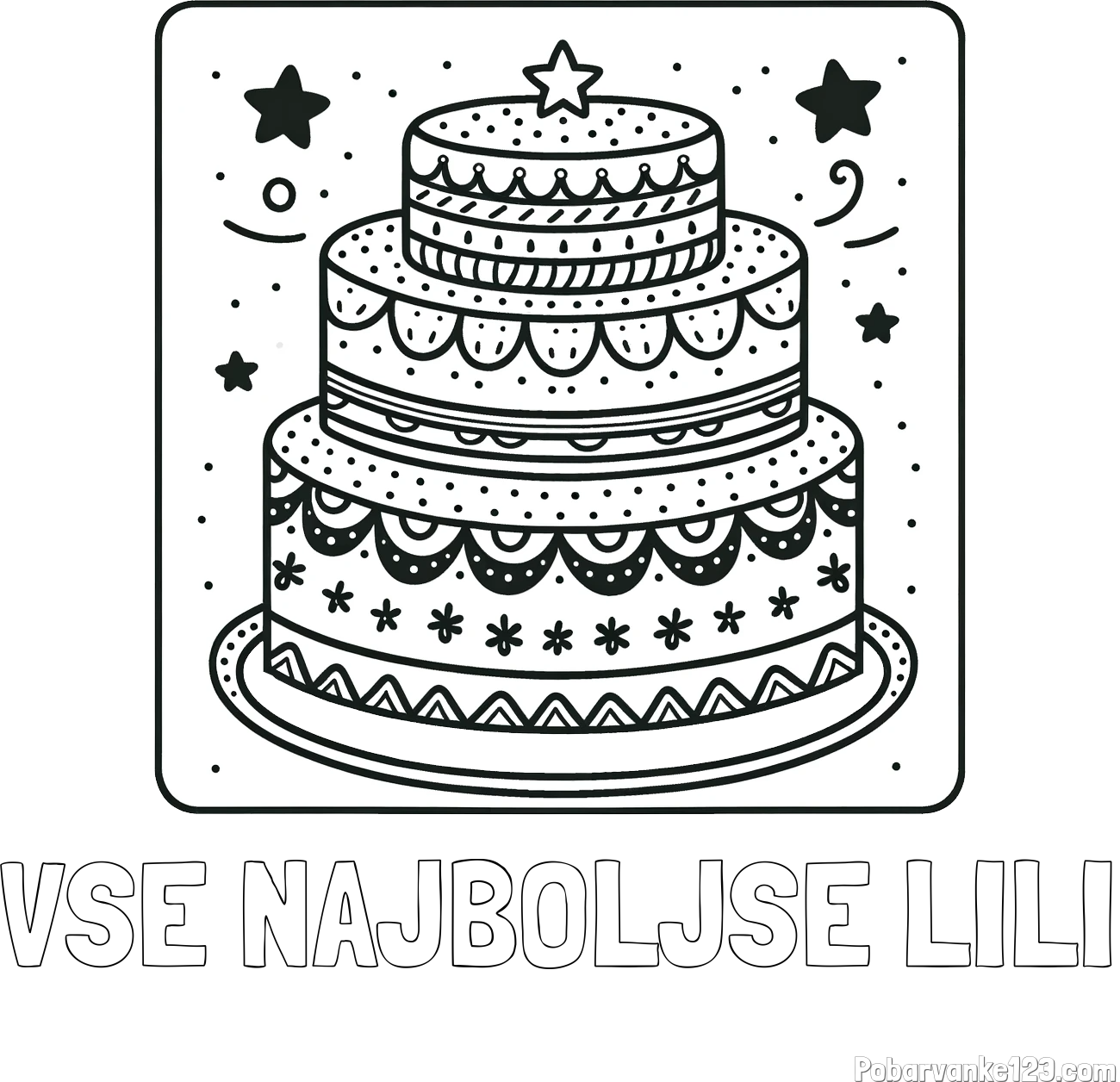 Pobarvanka imena VSE NAJBOLJŠE LILI in pobarvanka slastne torte