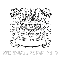 Online izdelana pobarvanka - Pobarvanka imena VSE NAJBOLJSE MAMI ANITA in pobarvanka velike torte za rojstni dan