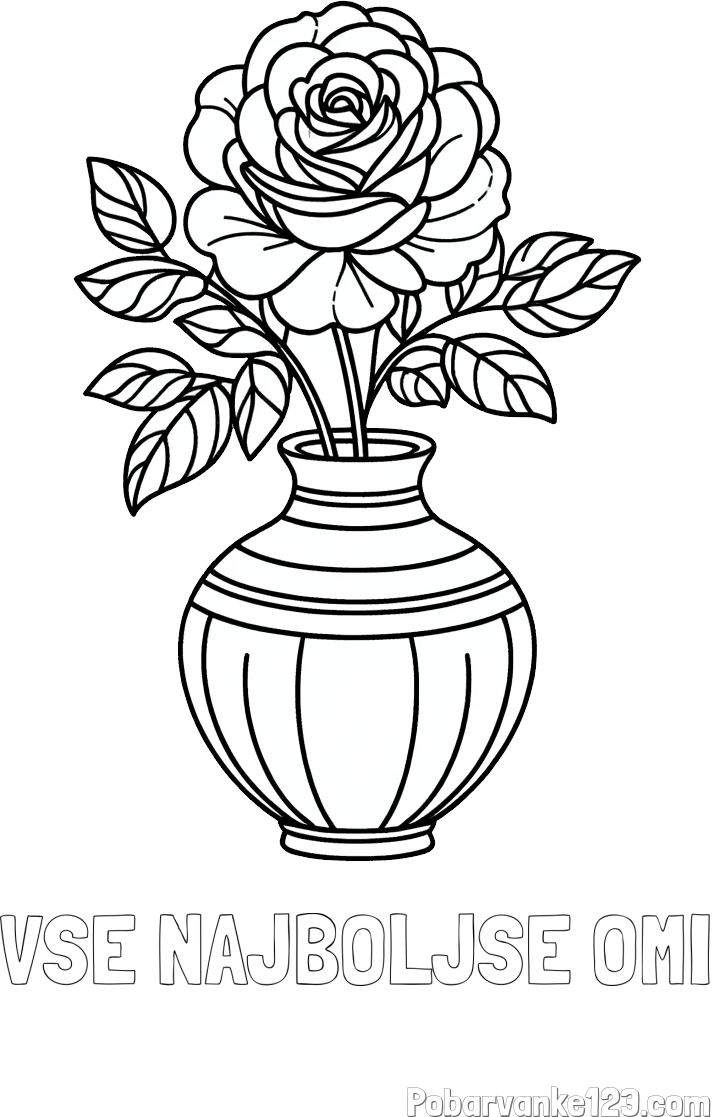 Pobarvanka imena VSE NAJBOLJŠE OMI in pobarvanka vrtnice v vazi