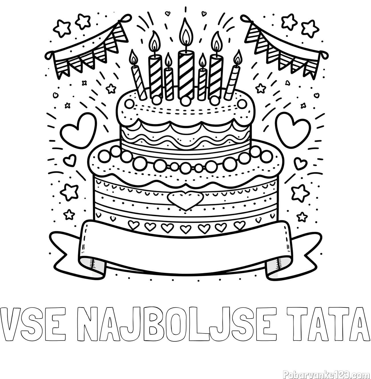 Pobarvanka imena VSE NAJBOLJŠE TATA in pobarvanka velike torte za rojstni dan