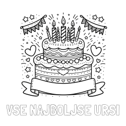 Online izdelana pobarvanka - Pobarvanka imena VSE NAJBOLJŠE URŠI in pobarvanka velike torte za rojstni dan