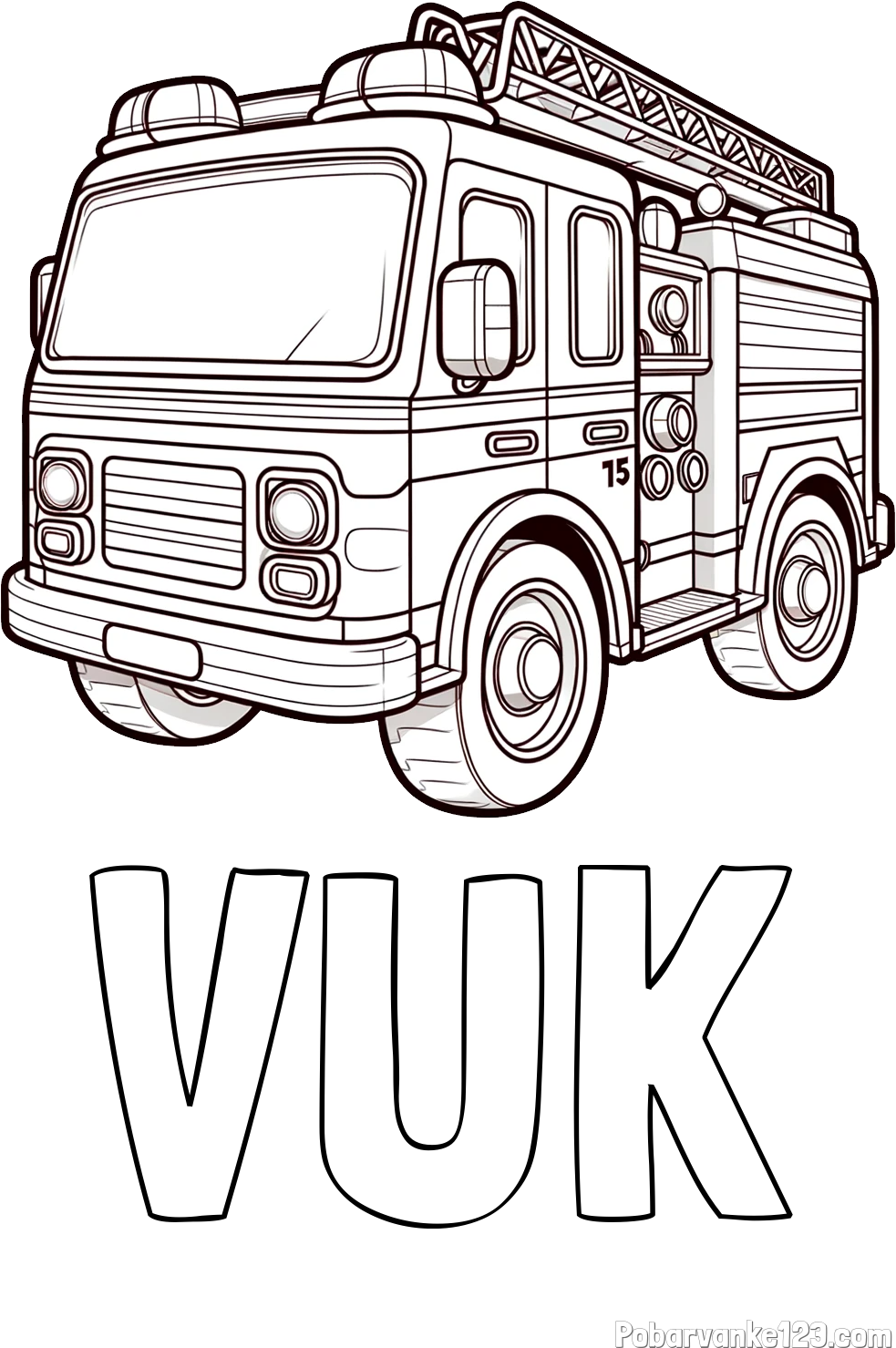 Pobarvanka imena VUK in otroška pobarvanka gasilskega avta