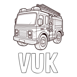 Online izdelana pobarvanka - Pobarvanka imena VUK in otroška pobarvanka gasilskega avta