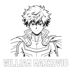 Online izdelana pobarvanka - Pobarvanka imena WILLIAM MARKOVIČ in pobarvanka junaka v anime slogu