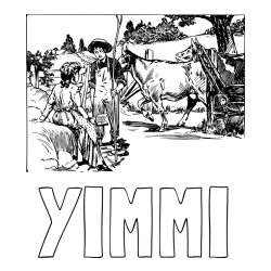 Online izdelana pobarvanka - Pobarvanka imena YIMMI in pobarvanka fanta in dekle pri pogovoru