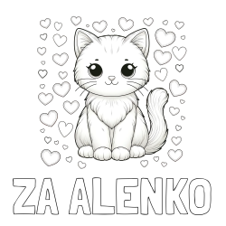 Online izdelana pobarvanka - Pobarvanka imena ZA ALENKO in pobarvanka ljubke mucke obdane s srčki
