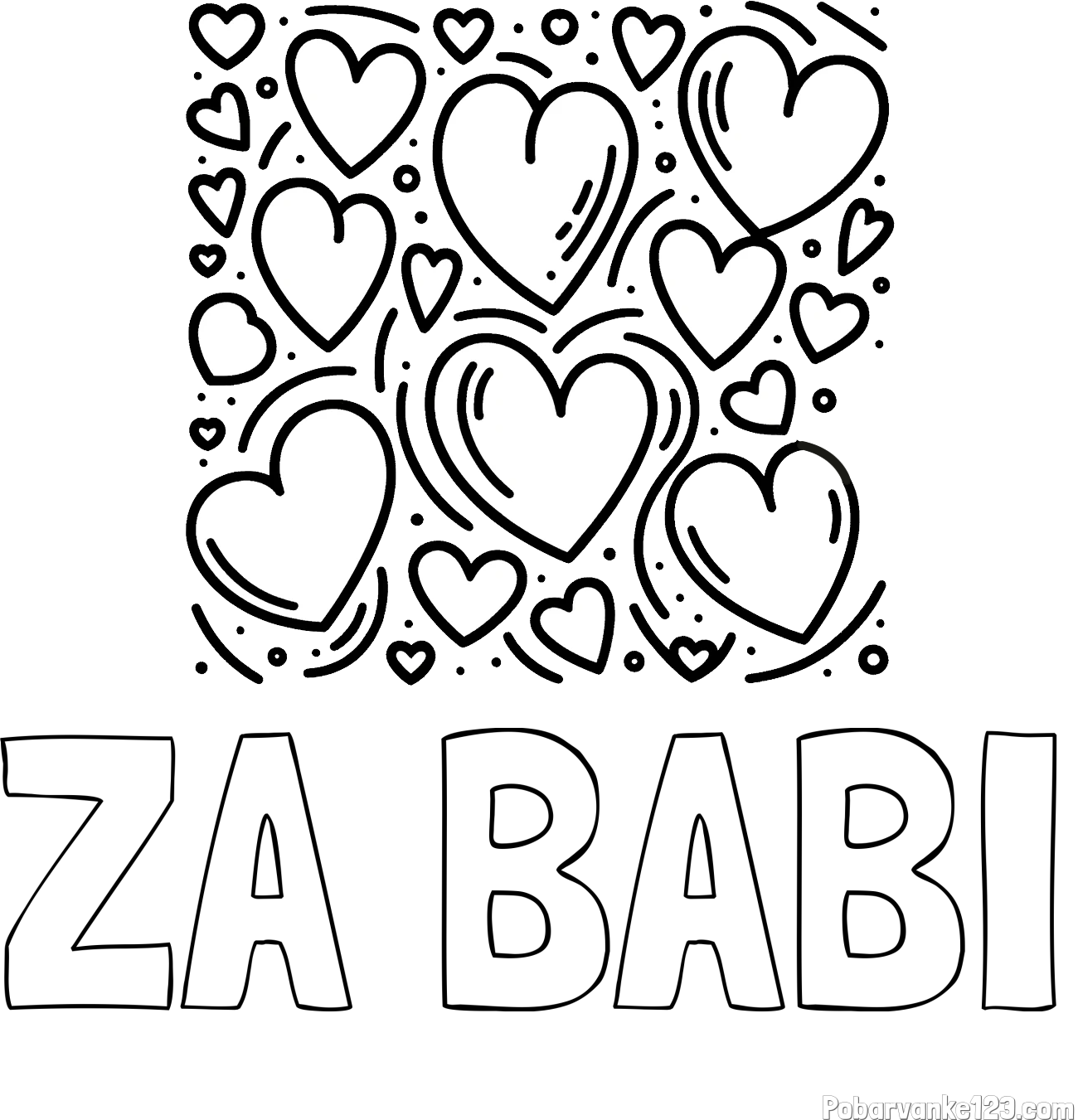 Pobarvanka imena ZA BABI in pobarvanka s srčki