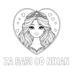 Online izdelana pobarvanka - Pobarvanka imena ZA BABI OD NIHAN in pobarvanka princeske ter srčkov