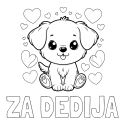 Online izdelana pobarvanka - Pobarvanka imena ZA DEDIJA in pobarvanka ljubkega kužka obdanega s srčki
