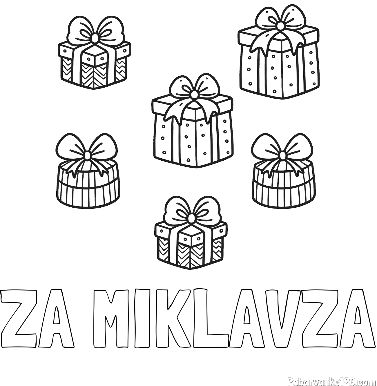 Pobarvanka imena ZA MIKLAVŽA in pobarvanka božičnih daril