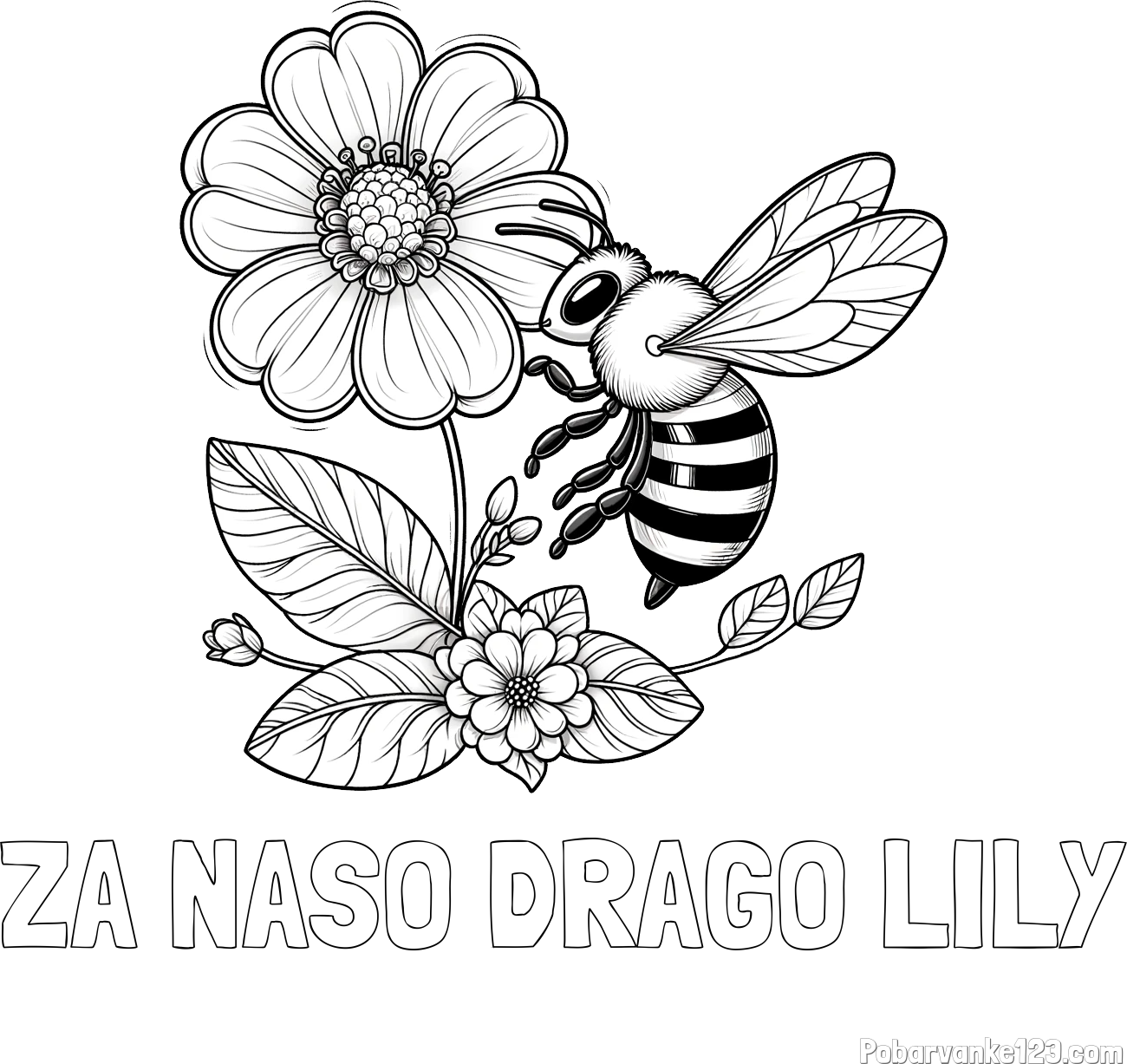 Pobarvanka imena ZA NAŠO DRAGO LILY in otroška pobarvanka čebelice in rožice