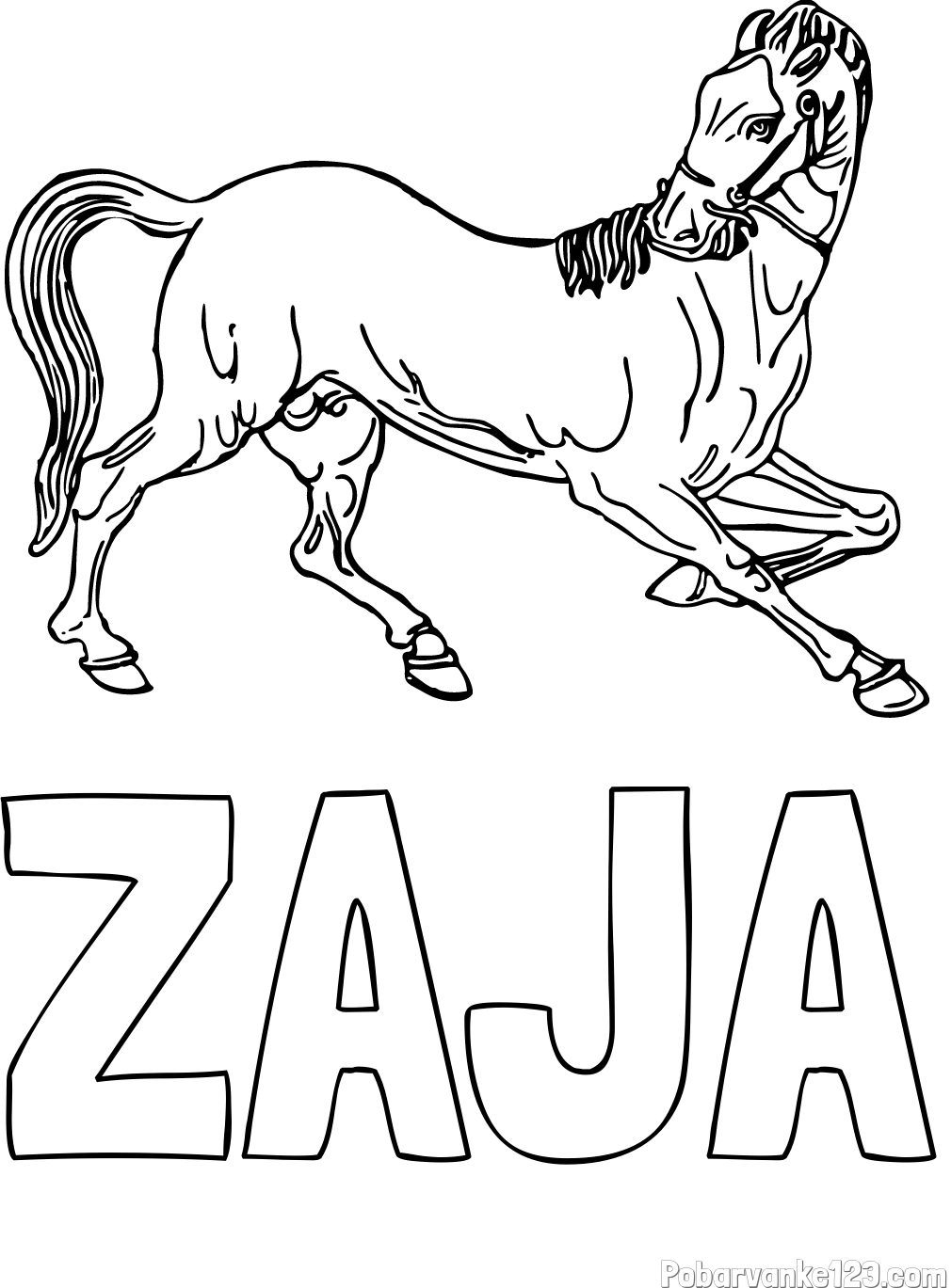 Pobarvanka imena ZAJA in pobarvanka prikupno razigranega konja