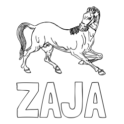 Online izdelana pobarvanka - Pobarvanka imena ZAJA in pobarvanka prikupno razigranega konja