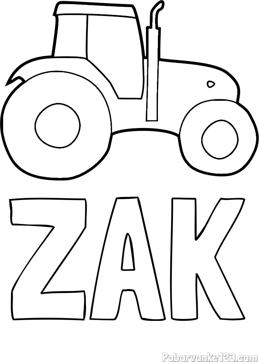 Pobarvanka imena ŽAK in otroška pobarvanka traktorja