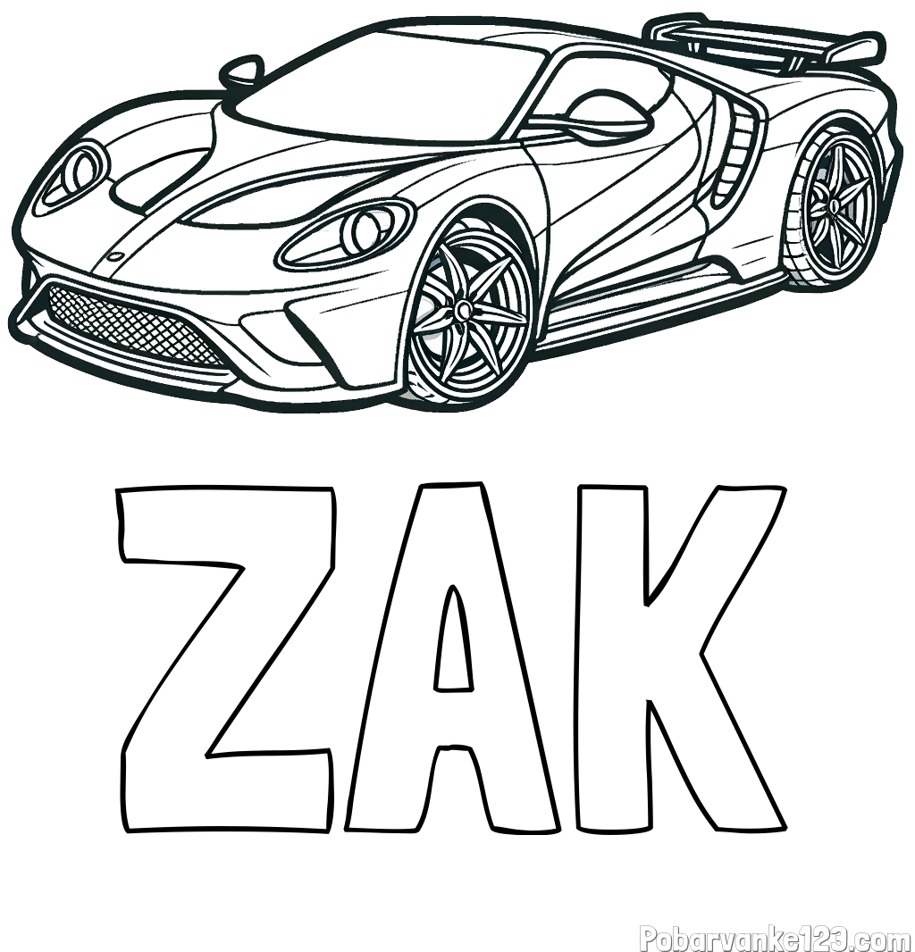 Pobarvanka imena ŽAK in Športni avtomobil