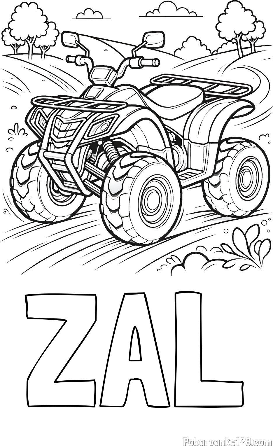 Pobarvanka imena ZAL in pobarvanka štirikolesnika na cesti