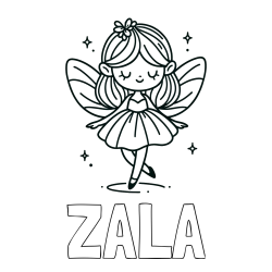 Pobarvanka imena ZALA in enostavna pobarvanka čarobne vile
