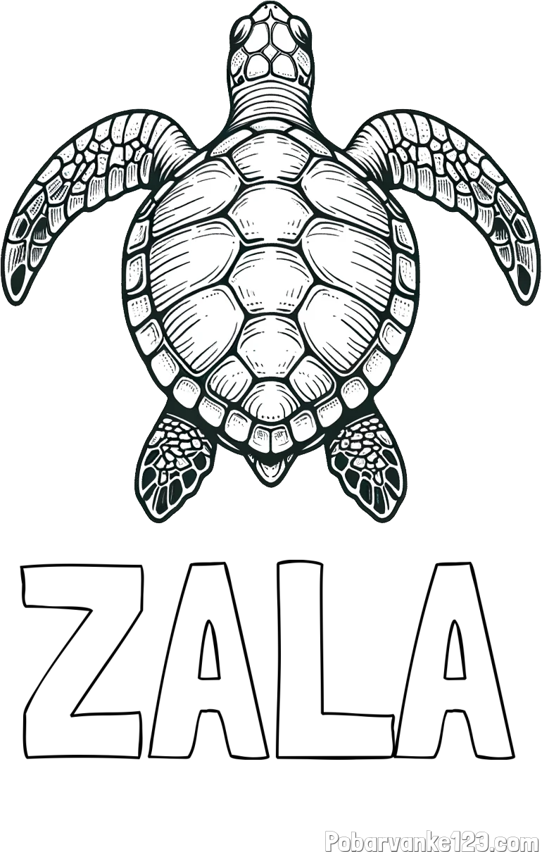 Pobarvanka imena ZALA in enostavna pobarvanka želve