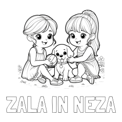 Online izdelana pobarvanka - Pobarvanka imena ZALA IN NEŽA in pobarvanka prijateljic s kužkom