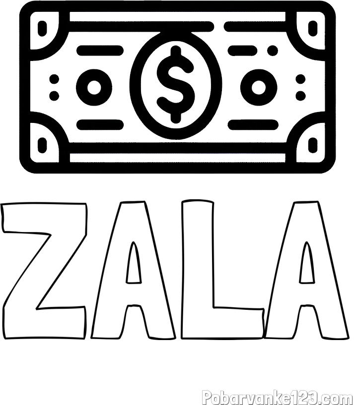 Pobarvanka imena ZALA in otroška pobarvanka bankovca