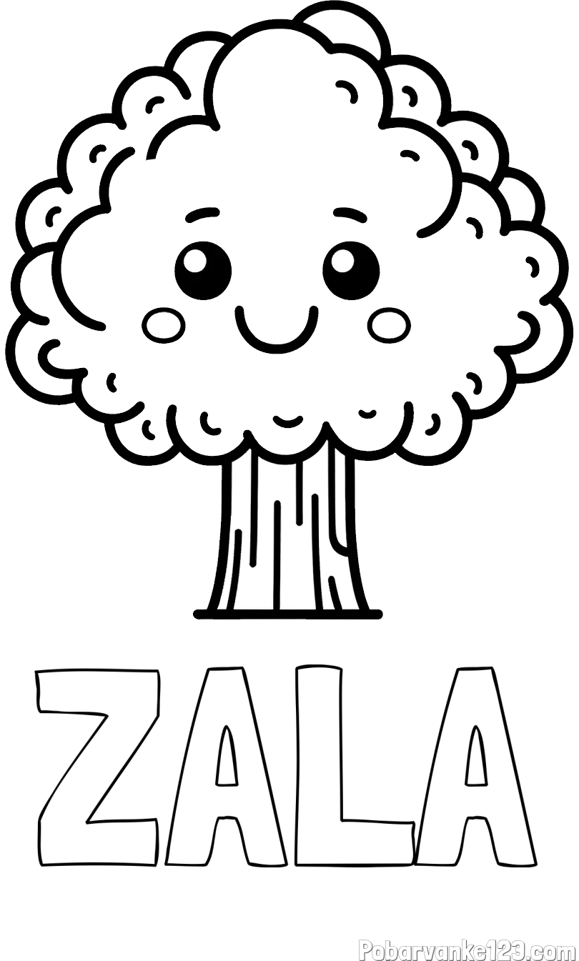 Pobarvanka imena ZALA in otroška pobarvanka drevesa