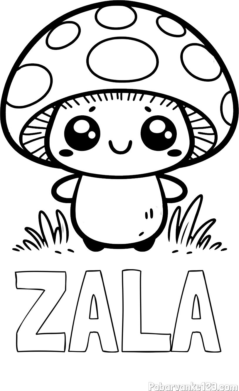 Pobarvanka imena ZALA in otroška pobarvanka gobe