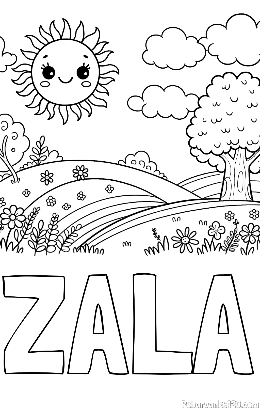 Pobarvanka imena ZALA in otroška pobarvanka narave