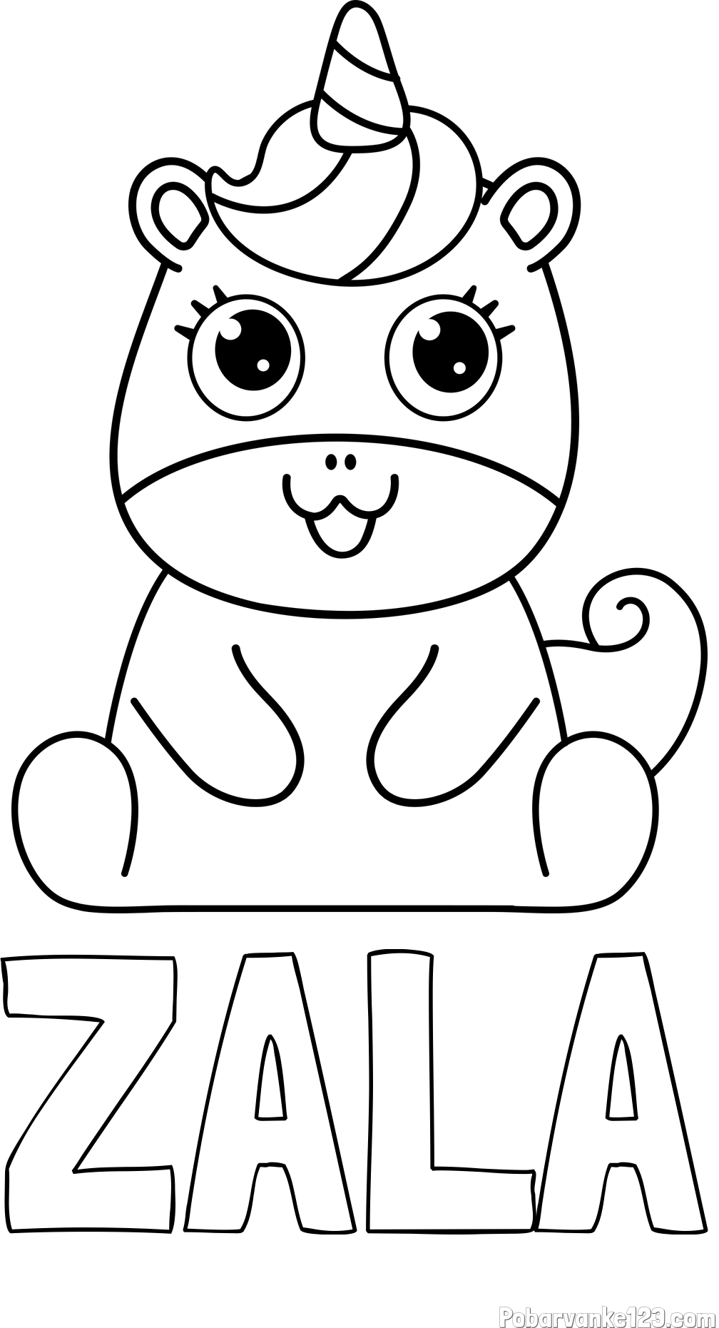 Pobarvanka imena ZALA in pobarvanka čudovitega samoroga Unicorn