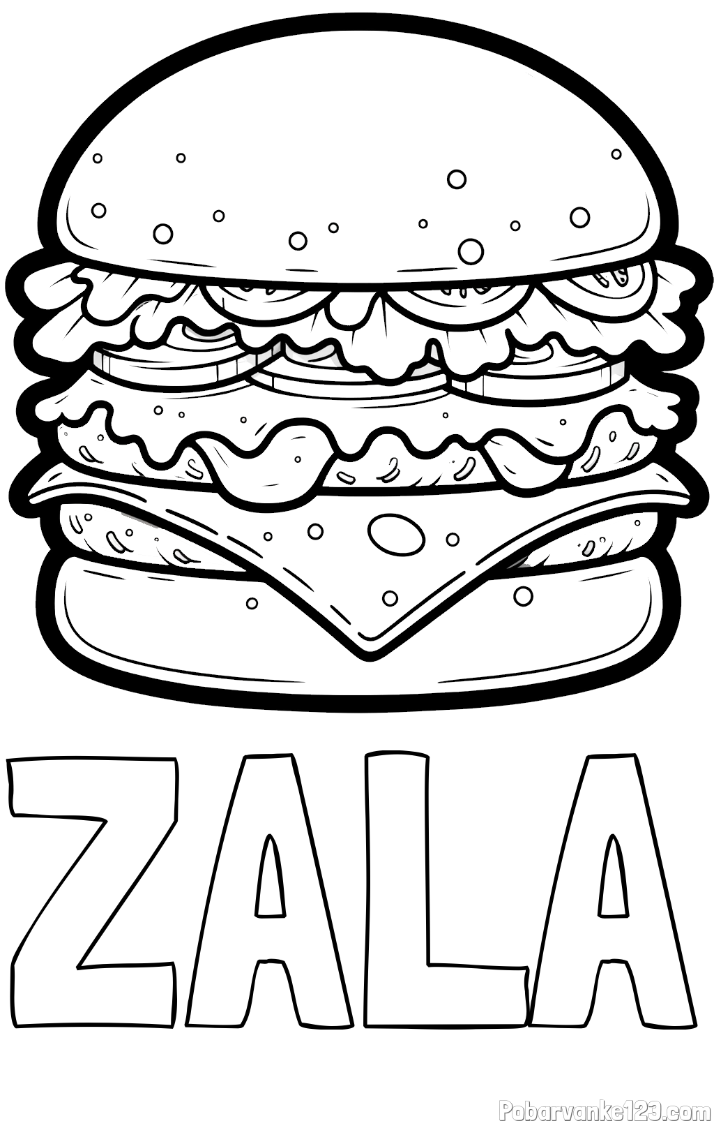 Pobarvanka imena ZALA in pobarvanka hamburger