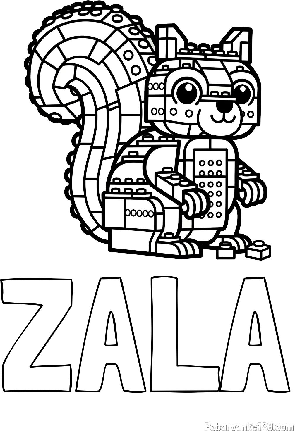 Pobarvanka imena ZALA in pobarvanka LEGO veverice