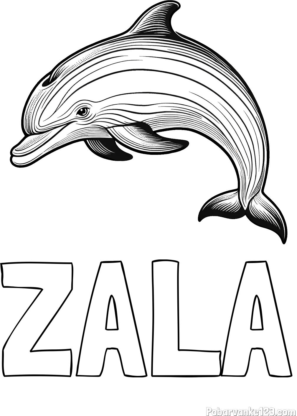 Pobarvanka imena ZALA in pobarvanka lepega delfina