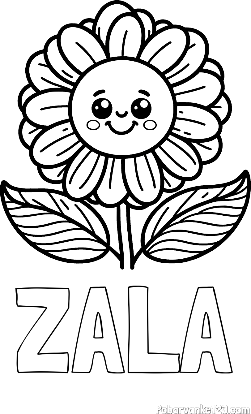 Pobarvanka imena ZALA in pobarvanka ljubke in nasmejane rože