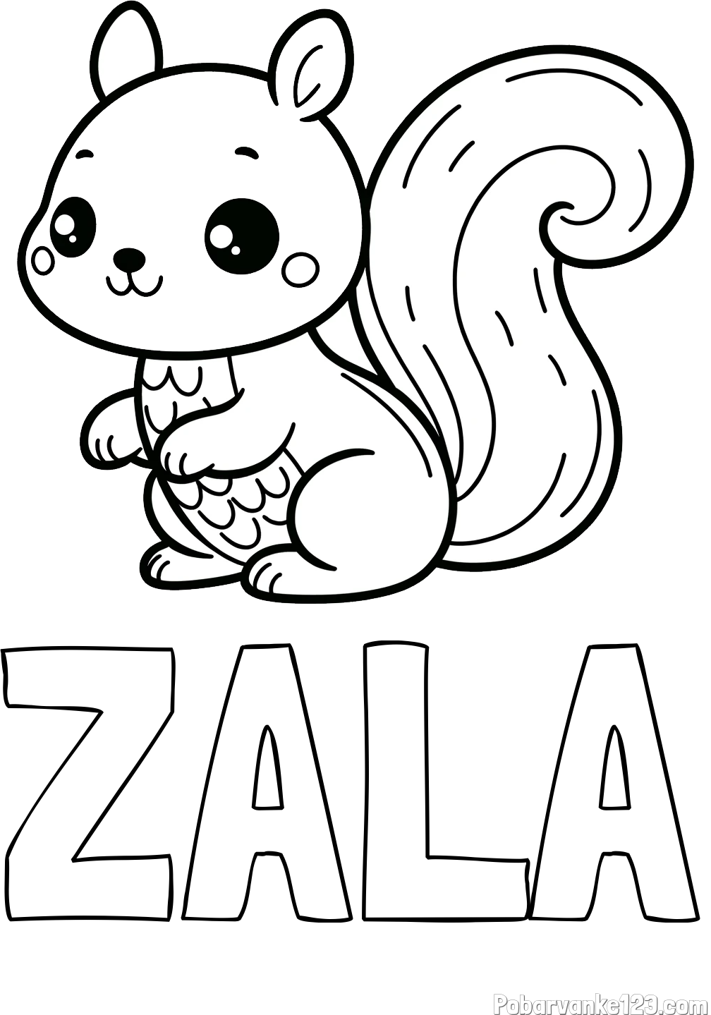 Pobarvanka imena ZALA in pobarvanka ljubke veverice