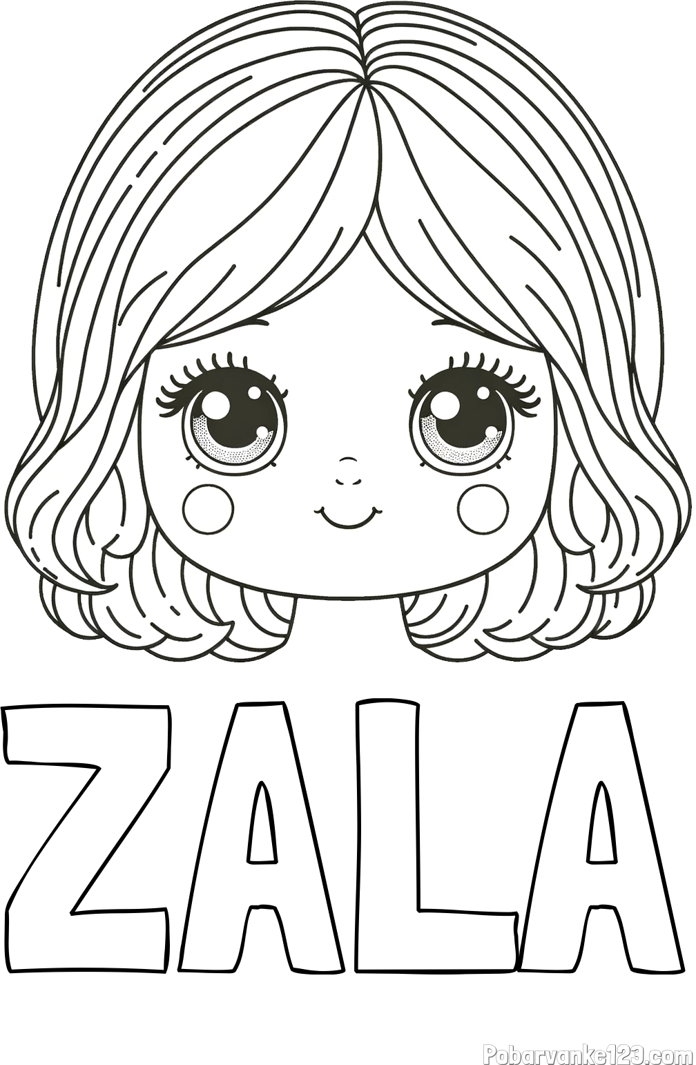 Pobarvanka imena ZALA in pobarvanka obraza prikupne punčke