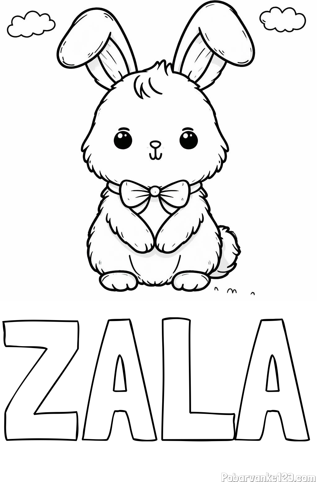 Pobarvanka imena ZALA in pobarvanka prikupnega zajčka