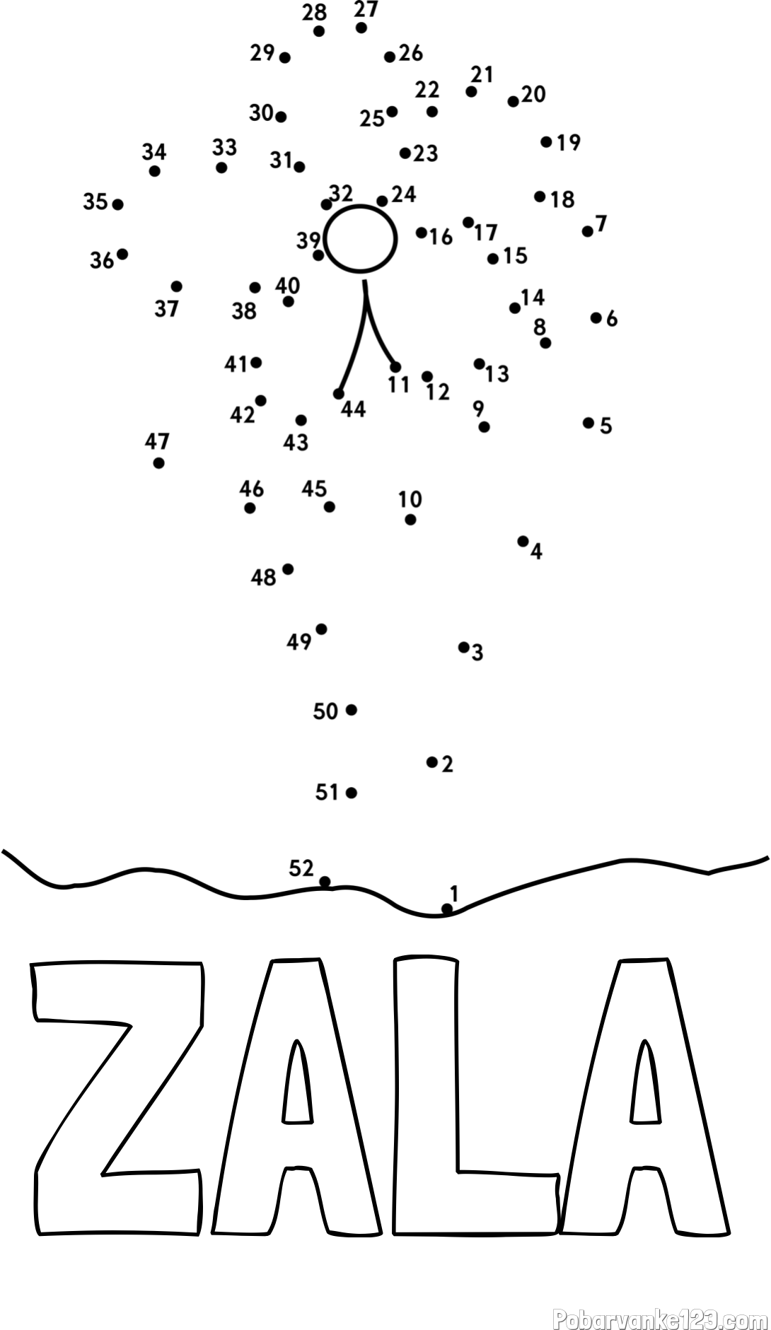 Pobarvanka imena ZALA in pobarvanka rože - poveži številke