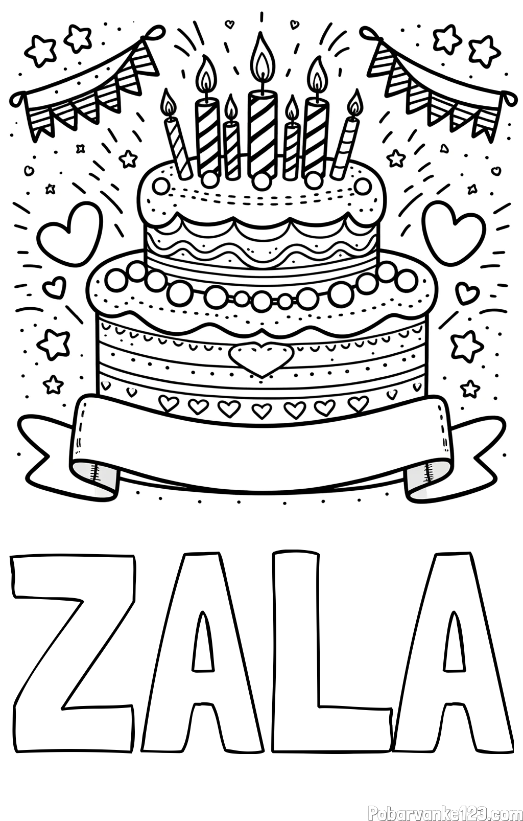Pobarvanka imena ZALA in pobarvanka velike torte za rojstni dan