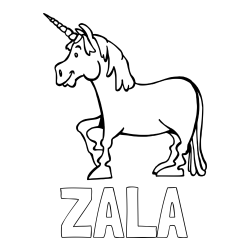 Pobarvanka imena ZALA in pobarvanka veselega samoroga