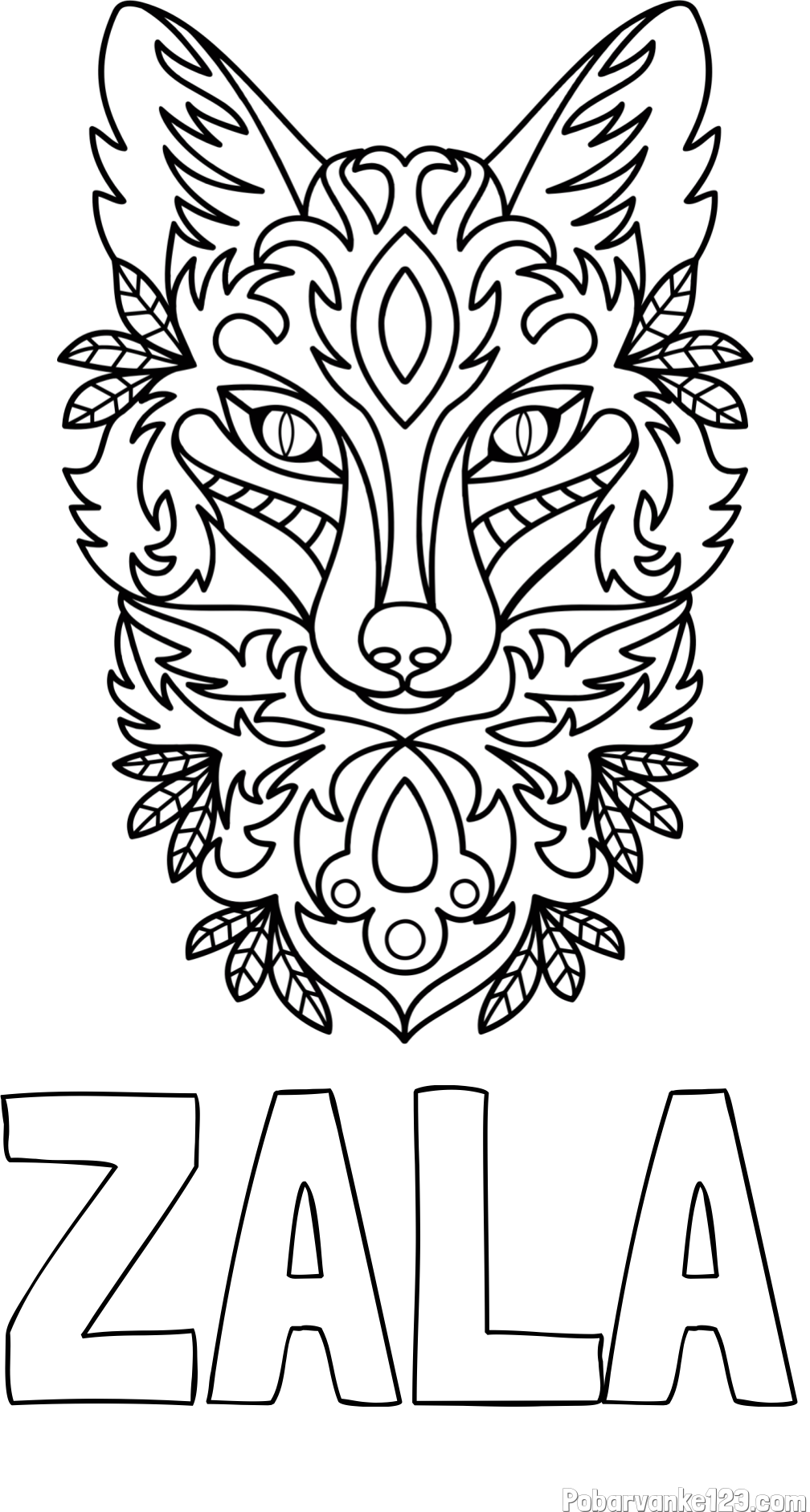 Pobarvanka imena ZALA in pobarvanka volka - mandale