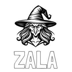 Online izdelana pobarvanka - Pobarvanka imena ZALA in pobarvanka zlobne čarovnice s kljukastim nosom