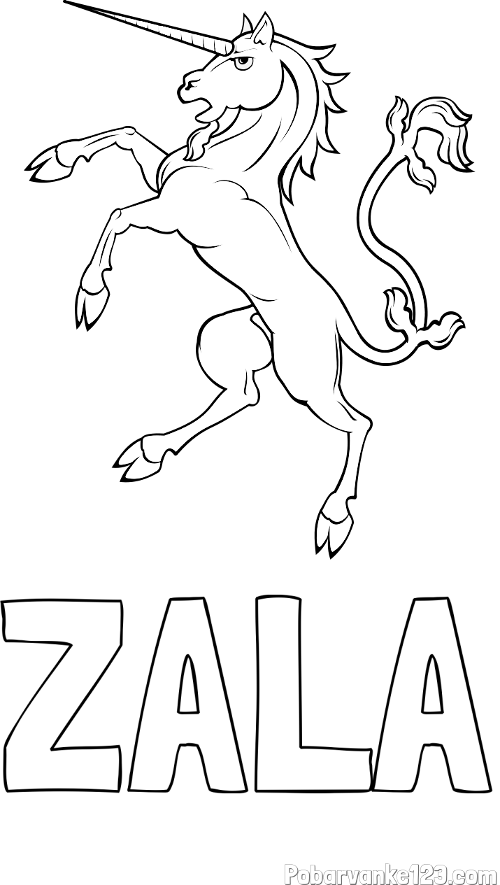 Pobarvanka imena ZALA in samorog Pua