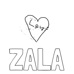 Online izdelana pobarvanka - Pobarvanka imena ZALA in srce z napisom love