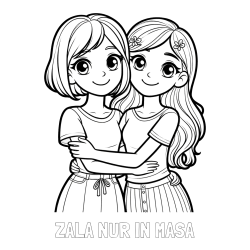 Online izdelana pobarvanka - Pobarvanka imena ZALA NUR IN MAŠA in pobarvanka ljubkih prijateljic