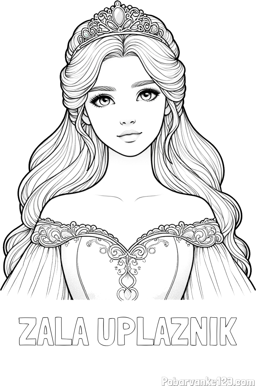 Pobarvanka imena ZALA UPLAZNIK in pobarvanka realistične princese